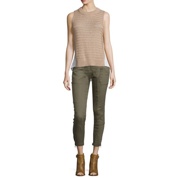 Veronica Beard - Caladium Cropped Zip-Trim Cargo Pants - Army Green - Picture 1 of 14